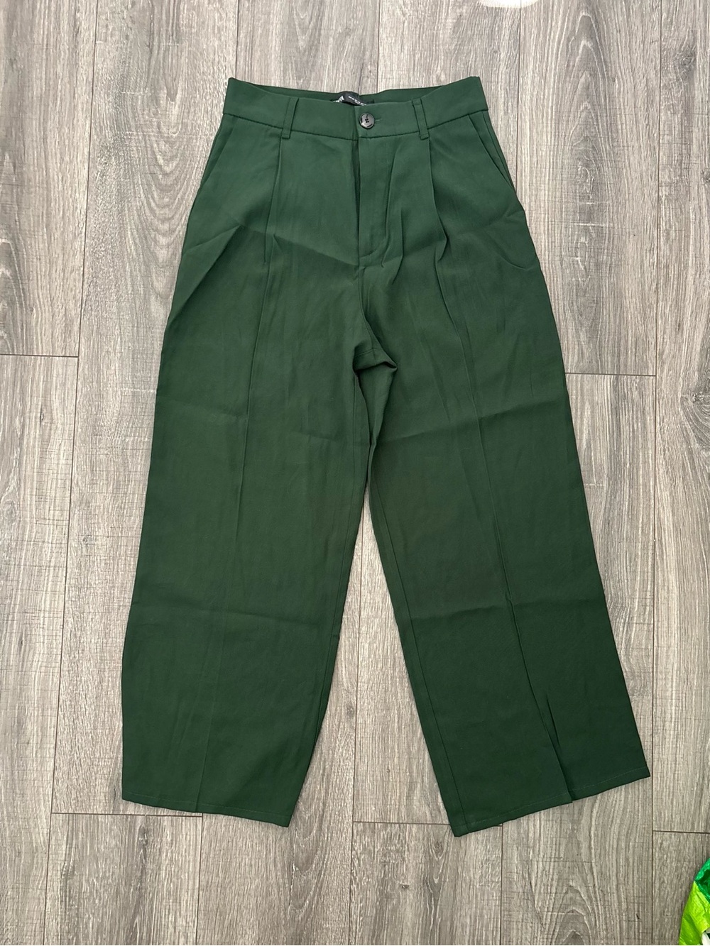 Zara Forest Green High Rise Wide Leg Trousers Pants XS